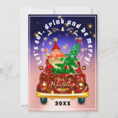 Red Truck Merry Christmas Tree Brunch Dinner Rose Kaart (Achterkant)