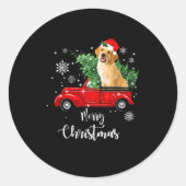 Red Truck Merry Christmas Tree Golden Retriever Ch Ronde Sticker (Voorkant)