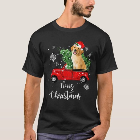 Red Truck Merry Christmas Tree Golden Retriever Ch T-shirt (Voorkant)