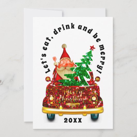 Red Truck Merry kerst Brunch Dinner Santa Kaart (Achterkant)