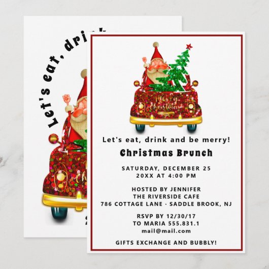 Red Truck Merry kerst Brunch Dinner Santa Kaart (Voorkant / Achterkant)