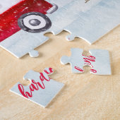 Red Truck Merry kerst Gray Jigzaag Puzzle Legpuzzel (Zijkant)