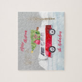 Red Truck Merry kerst Gray Jigzaag Puzzle Legpuzzel (Verticaal)