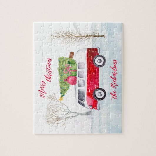 Red Truck Merry kerst Legpuzzel (Verticaal)