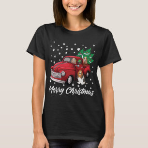 Red Truck Merry kerstboom Basset Hond Christus T-shirt