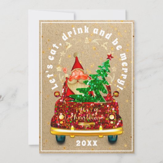 Red Truck Merry kerstboom Brunch Dinner Kraft Kaart (Achterkant)