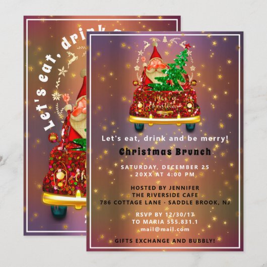 Red Truck Merry kerstboom Brunch Dinner Roos Kaart (Voorkant / Achterkant)