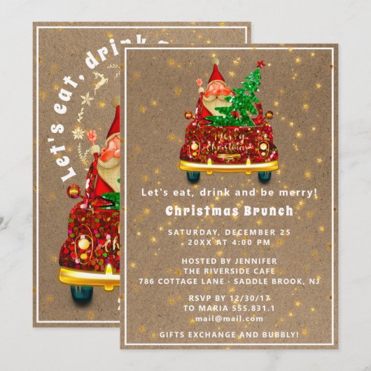 Red Truck Merry kerstboom Brunch Dinner Rusti Kaart (Voorkant / Achterkant)