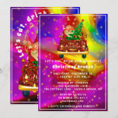 Red Truck Merry kerstboom Brunch Holographic Kaart (Voorkant / Achterkant)