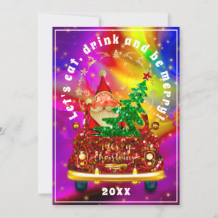 Red Truck Merry kerstboom Brunch Holographic Kaart