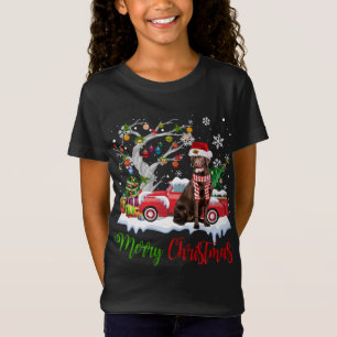 Red Truck Merry kerstboom Chocolate Labrador T-shirt