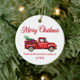 Red Truck Merry kerstboom Geschenken Naam Jaar Keramisch Ornament