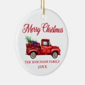 Red Truck Merry kerstboom Geschenken Naam Jaar Keramisch Ornament (Rechts)