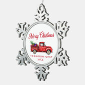 Red Truck Merry kerstboom Geschenken Naam Jaar Tin Sneeuwvlok Ornament (Rechts)