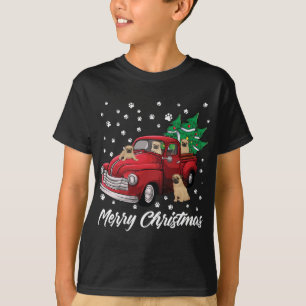 Red Truck Merry kerstboom Pug Dog Kerstmis T-shirt