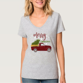  Red Truck Merry Kerstboom Retro T-shirt