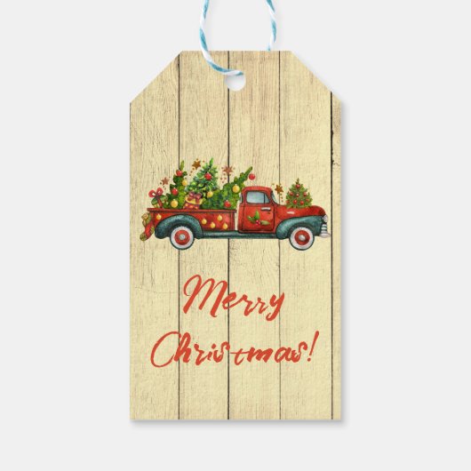  Red Truck Merry kerstboomgroet Cadeaulabel (Achterkant)