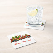  Red Truck Merry kerstboomgroet Kartonnen Onderzetters (Insitu)