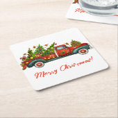  Red Truck Merry kerstboomgroet Kartonnen Onderzetters (Schuin)