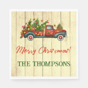  Red Truck Merry kerstboomgroet Servet