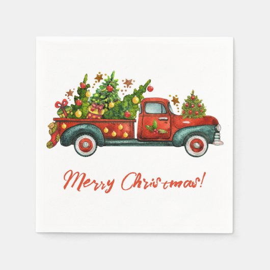  Red Truck Merry kerstboomgroet Servet (Voorkant)