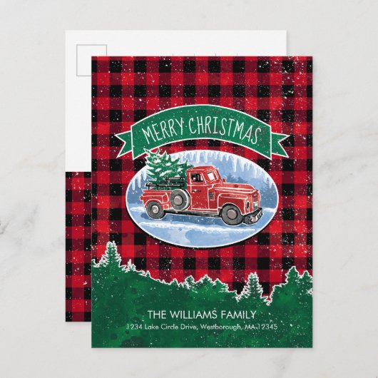  Red Truck Merry Kerstfeestdag Aankondigingskaart (Voorkant / Achterkant)