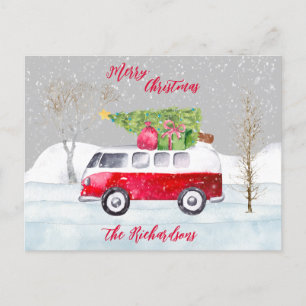 Red Truck Merry kerstgrijs Briefkaart