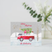 Red Truck Merry kerstgrijs Briefkaart (Staand voorkant)