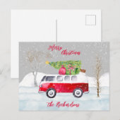 Red Truck Merry kerstgrijs Briefkaart (Voorkant / Achterkant)