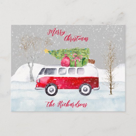 Red Truck Merry kerstgrijs Briefkaart (Voorkant)