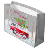 Red Truck Merry kerstgrijs Groot Cadeauzakje (Achterkant Gekanteld)