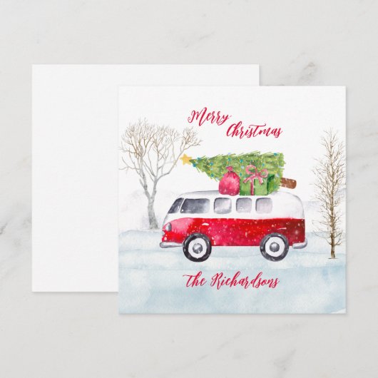 Red Truck Merry kerstKaart (Voorkant / Achterkant)