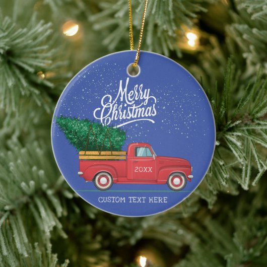  Red Truck Merry Kerstmis Aangepast tekstjaar Keramisch Ornament (Boom)