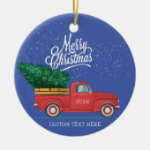  Red Truck Merry Kerstmis Aangepast tekstjaar Keramisch Ornament (Voorkant)