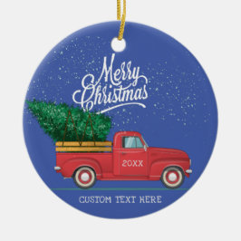  Red Truck Merry Kerstmis Aangepast tekstjaar Keramisch Ornament