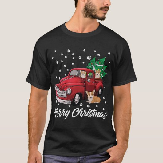 Red Truck Merry Kerstmis Corgi Dog Kerstmis T-shirt (Voorkant)