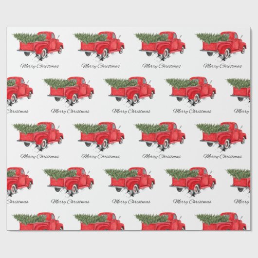 Red Truck Merry Kerstmis Holiday Cadeaupapier (Vlak)