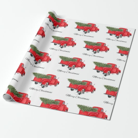 Red Truck Merry Kerstmis Holiday Cadeaupapier (Uitgerold)