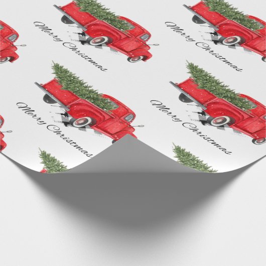 Red Truck Merry Kerstmis Holiday Cadeaupapier (Hoek)