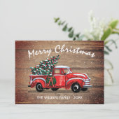  Red Truck Merry Kerstmis Rustic Wood Feestdagenkaart (Staand voorkant)