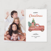  Red Truck met Boom, prettige kerstfoto Briefkaart (Voorkant)