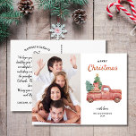 Red Truck met Boom, prettige kerstfoto Briefkaart<br><div class="desc">Verspreid feestvreugde met dit briefkaart met een feestelijke rode truck met een kerstboom. Pas aan door uw verticale foto te uploaden. De achterkant is voorzien van uw aangepaste groeten, naam en notitie (of verwijderen om ruimte te laten voor een handgeschreven notitie). Voeg ook uw retouradres toe aan de achterkant. Een...</div>