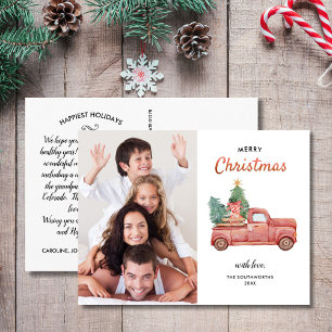 Red Truck met Boom, prettige kerstfoto Briefkaart