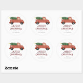 Red Truck met kerstboom Moderne Kerstmis Ronde Sticker (Vel)