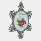 Red Truck met kerstboom Tin Sneeuwvlok Ornament (Links)