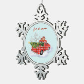 Red Truck met kerstboom Tin Sneeuwvlok Ornament (Rechts)