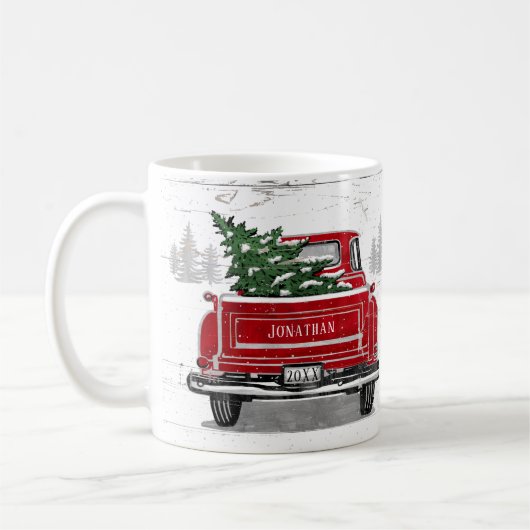 Red Truck met kerstboom Voeg naam toe Koffiemok (Links)