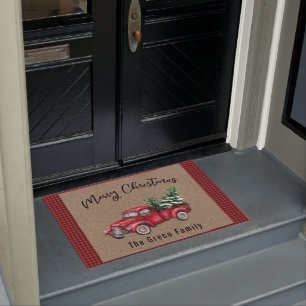 Red Truck met kerstboom Welkom Mat