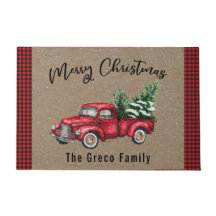Red  Truck met kerstboom Welkom Mat