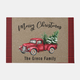 Red  Truck met kerstboom Welkom Mat